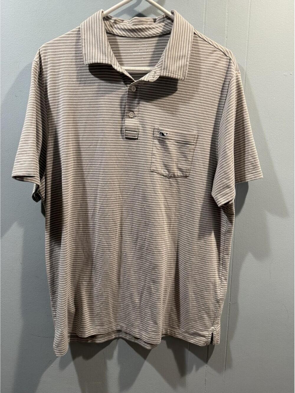 Mens Vineyard Vines Polo Shirt Size Large Gray White Striped